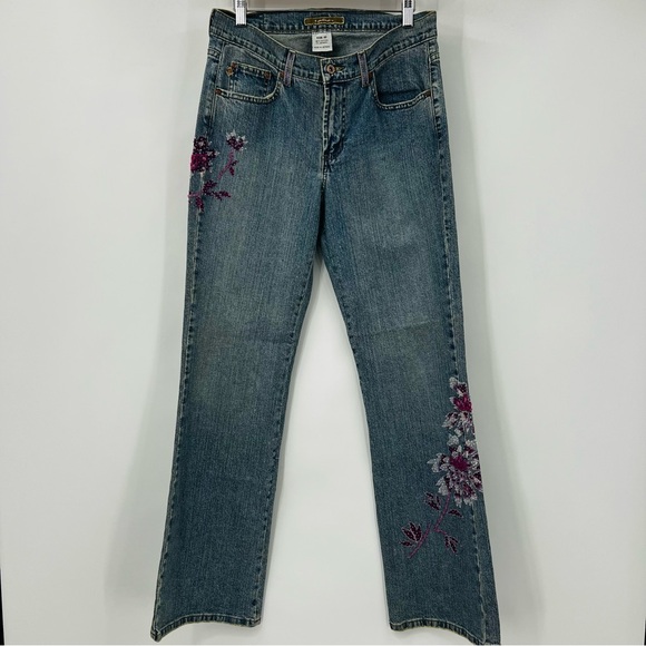 Z Cavaricci Womens Pants Jeans Vintage Embellished Denim Y2K Boho Hippie Size 10 - Picture 1 of 8